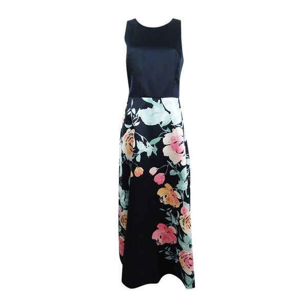tahari embroidered floral ribbon dress