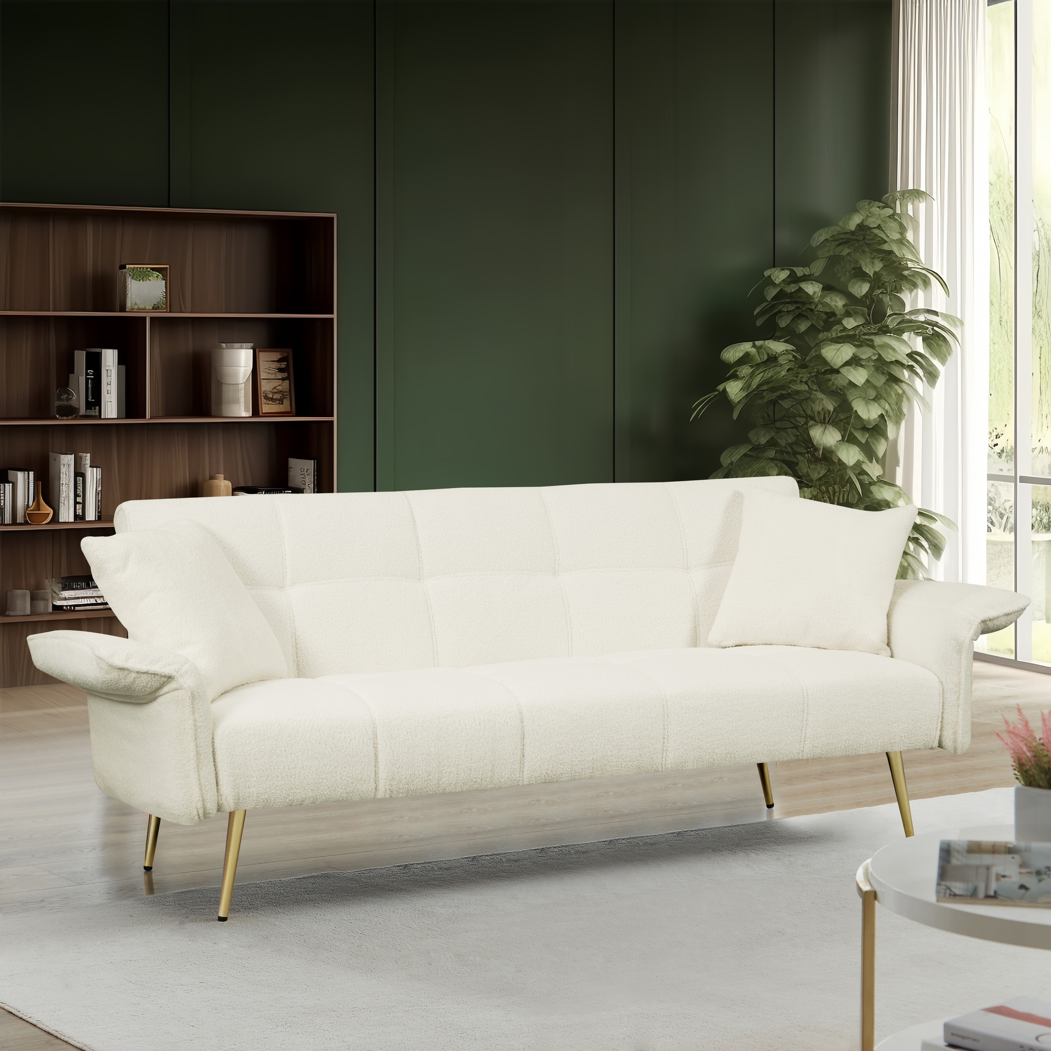 Convertible Sofa Couch Sleeper Sofa with Adjustable Backrest, Velvet Folding Sofa Bed with Wood Frame