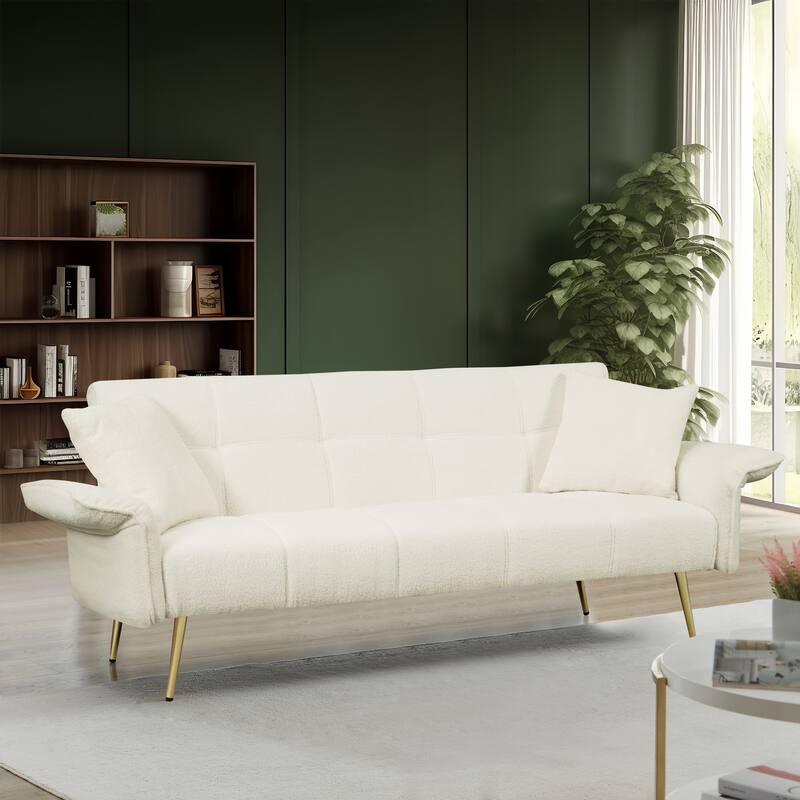 Teddy Velvet Convertible Sofa Bed with Adjustable Arms for Cozy Spaces - Beige