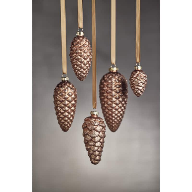 Cariad 5.25" Glass Pine Cone Ornaments, Set of 6
