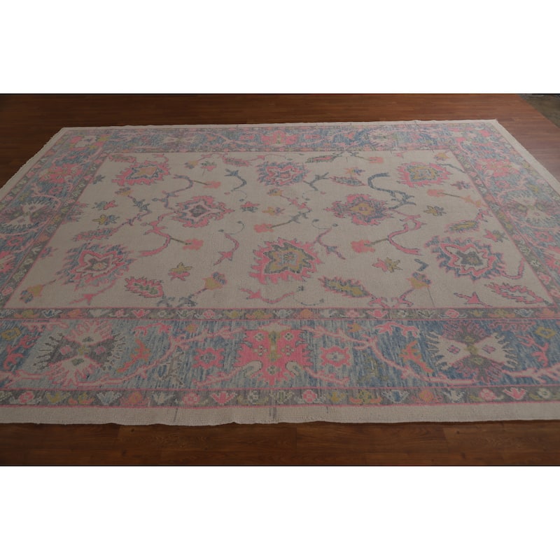 Hand Knotted Oriental 100% Wool Carpet Transitional All-Over Beige & Ivories Oushak Area Rug - 10' 7'' X 8' 4''