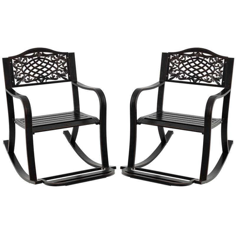 Costway 1/2 PCS Patio Rocking Chair Outdoor Cast Aluminum Rocker with - 2 PCS