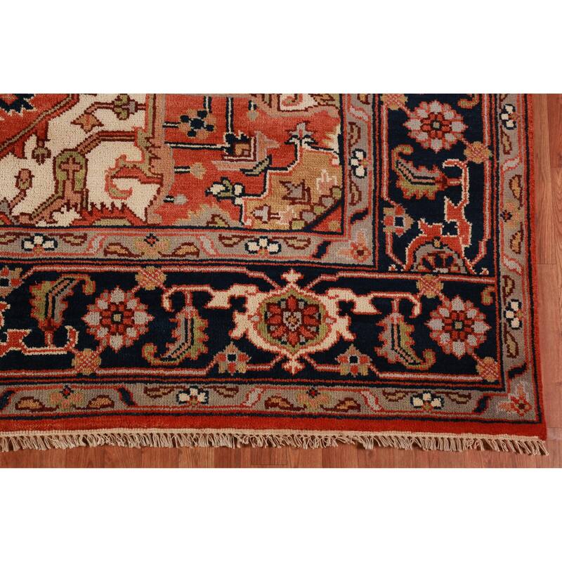 Orange Medallion Heriz Serapi Indian Area Rug Handmade Wool Carpet - 9'0"x 11'9"
