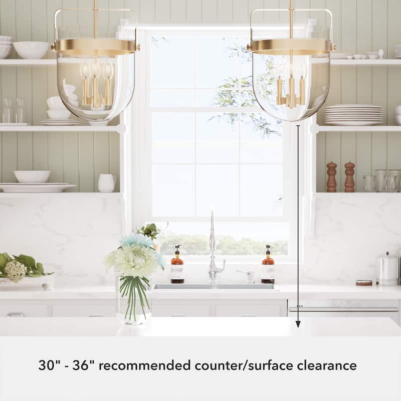 Hunter Karloff Clear Glass Bell-Shaped Pendant - Kitchen Island, Dining Room, Entry - Modern Farmhouse, Rustic, Industrial