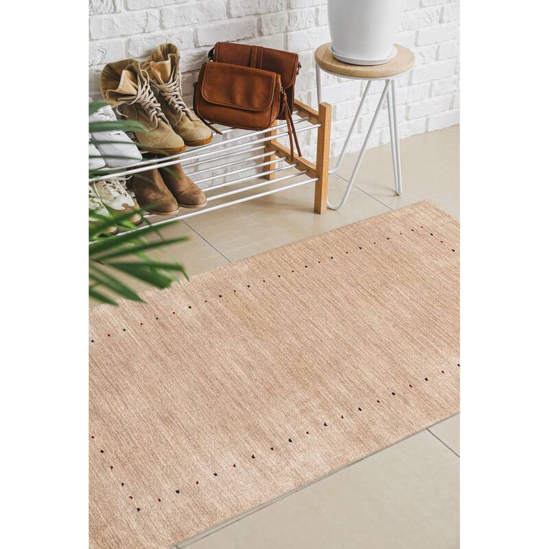 ECARPETGALLERY Hand Loomed Kashkuli Gabbeh Tan Wool Rug - 2'8 x 4'10