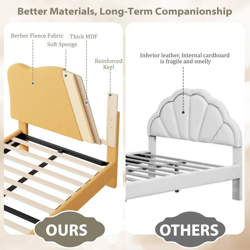 Upholstered Bed Frame, with Scallop Headboard