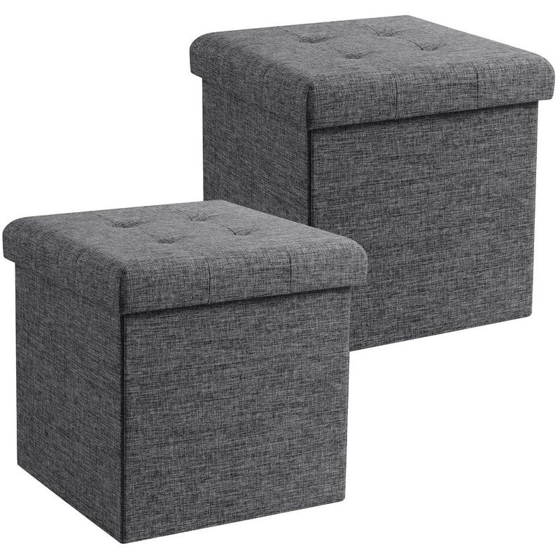 2 Pack - 15" Collapsible Square Cube Storage Ottoman, Perfect for Dorms, Livingroom and Bedroom - Dark Grey