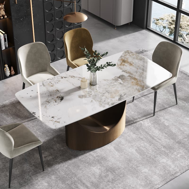 71'' Modern Rectangular Sintered Stone Dining Table for 8 - pedestal