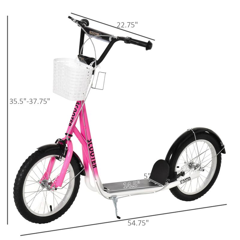 Adjustable Kick Scooter with Inflatable Tires, Dual Brakes, Basket, and Kickstand - Perfect for Kids and Teens
