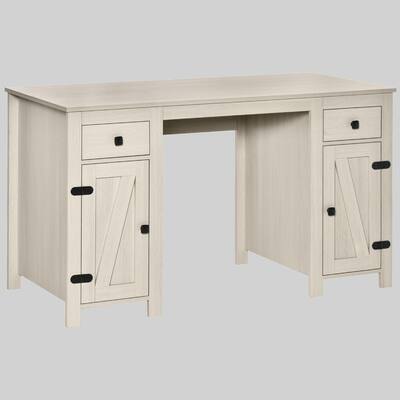 Farmhouse Computer Desk with 2 Drawers and 2 Cabinets, Adjustable Shelves for Home Office Storage