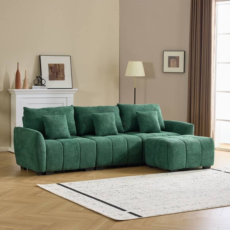 American Tufed Boucle Sofa with Ottoman - 3 Seat 1 Ottoman