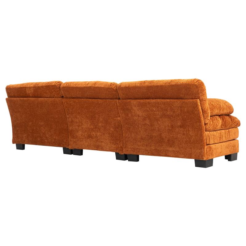 120.87" Chenille L-Shaped Sleeper Sectional Sofa with Ottoman