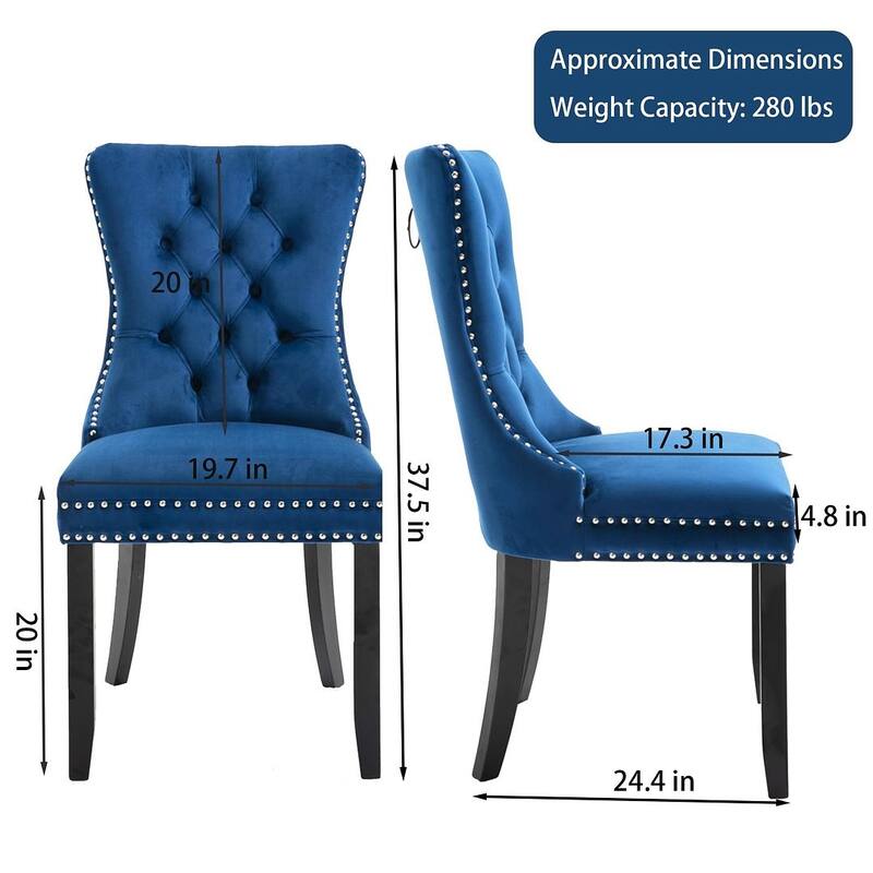 Set of 2 Velvet Dining Chairs,Tufted Solid Wood Armless Chairs Accent Chair with Nailhead Trim and Back Ring Pull
