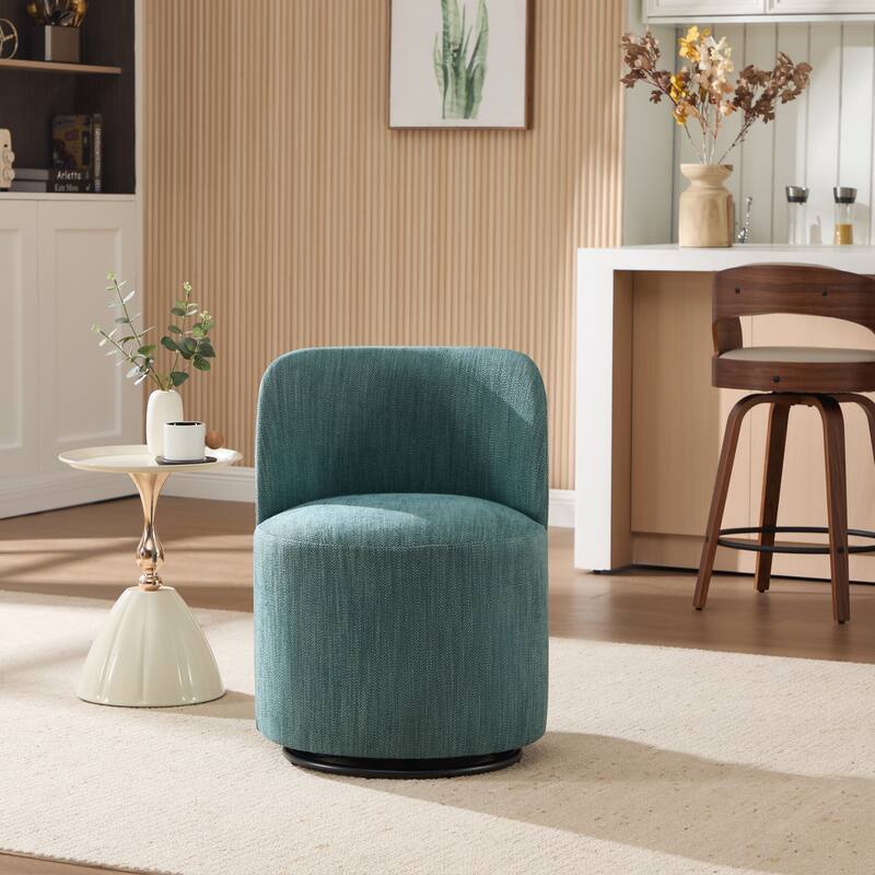 Set Of 1 Upholstered Barrel Chair, Mid Century Modern Round Linen Dining Chair, 360 Degree Swivel Side Chair for Dining Room