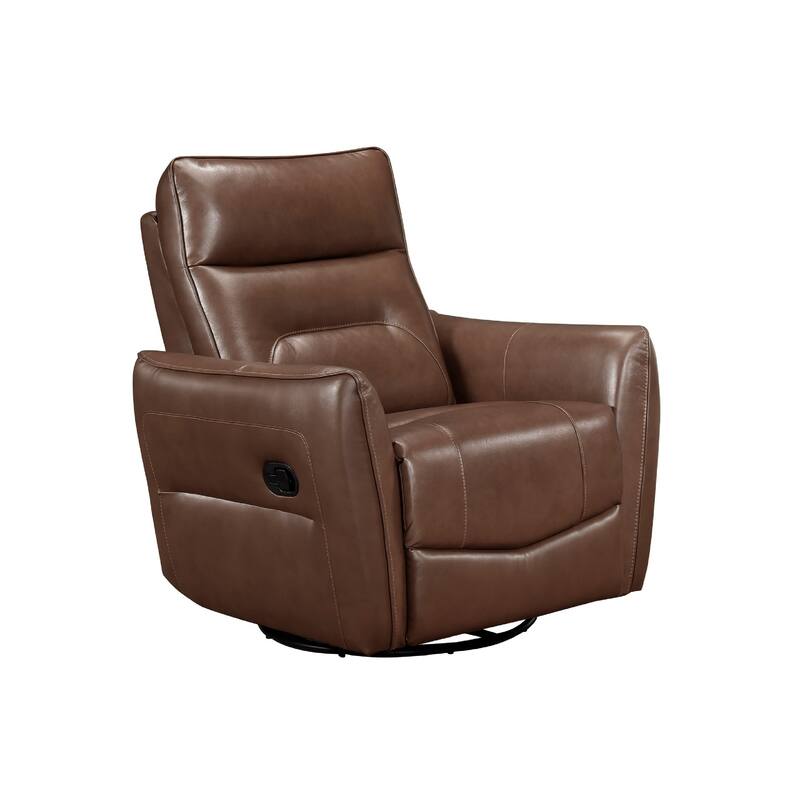 Temy Swivel Glider Manual Reclining Chair, Toffee Brown Grain Leather