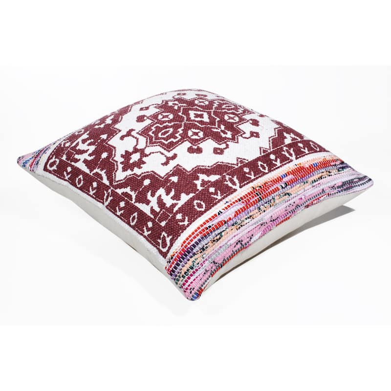 HomeRoots 20" X 20" Red White Purple And Pink 100% Cotton Geometric Zippered Pillow