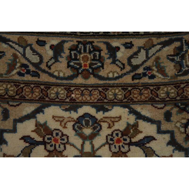 Hand Knotted Oriental 100% Wool Carpet Traditional Floral Beige & Ivories Kashan Runner Rug - 12' 8'' X 3' 3''