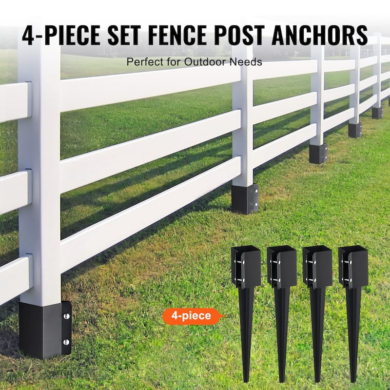 Fence Post Anchor Ground Spike, Outer Diameter (Inner Diameter 3.5 x3.5 Inches), Metal Black Powder Coated Post Stake Ground