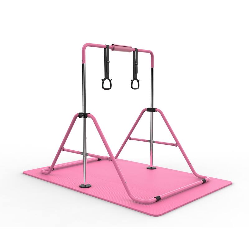 Gymnastics Bar for Kids, Gymnastics Horizontal Bar with Adjustable Height Foldable Training Bar with Mat for Home Practice