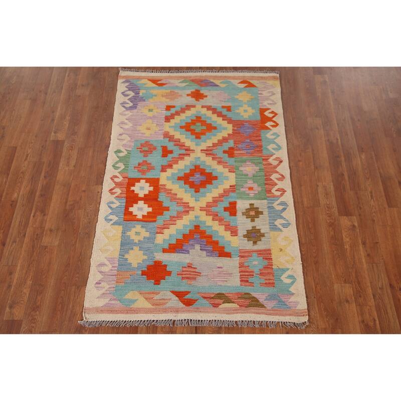 Southwestern Kilim Area Rug Reversible Hand-Woven Wool Carpet - 3'3"x 5'1"