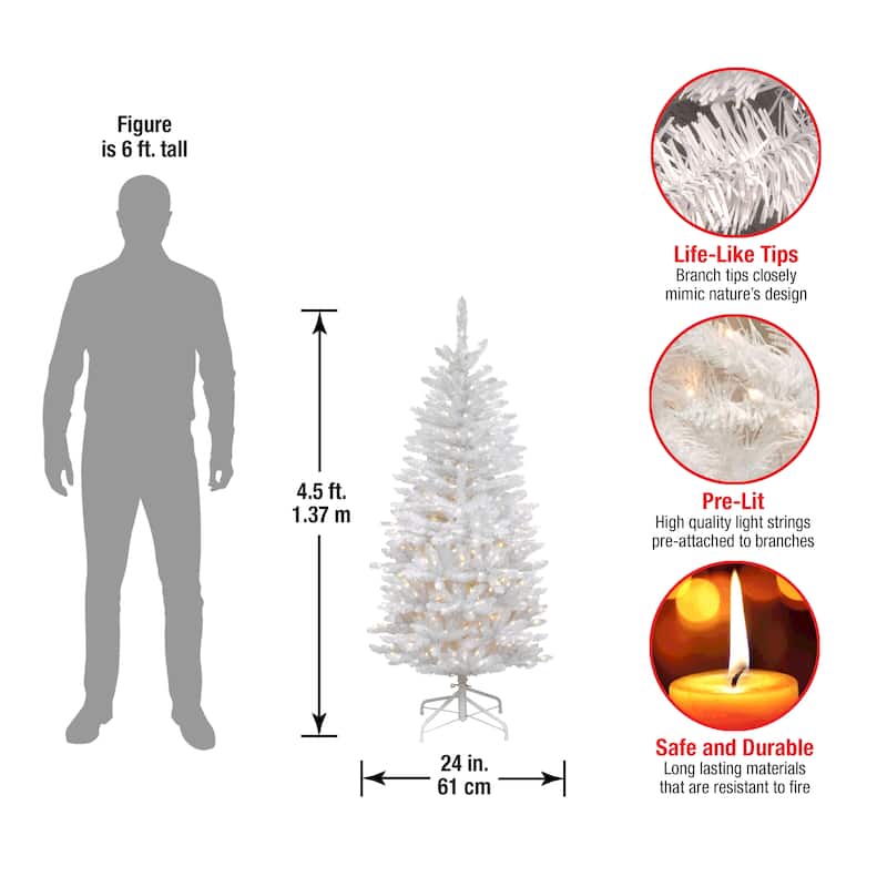National Tree Company 4.5 ft. Kingswood White Fir Pencil Tree with Clear Lights - 4.5 Foot