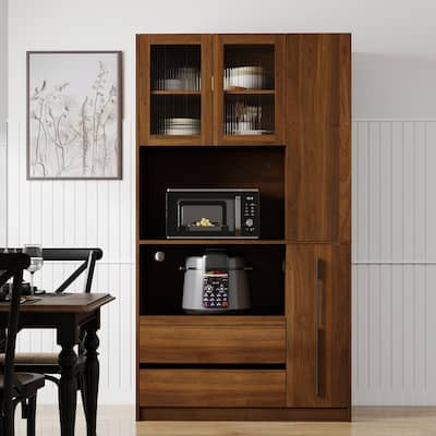 70.87" Tall Kitchen Pantry Cabinet with 4-Tier Side Shelf and 2 Drawers