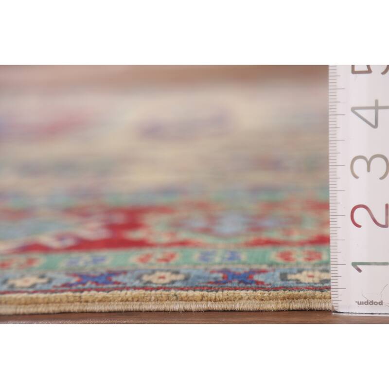 Hand Knotted Oriental 100% Wool Carpet Traditional Geometric Peach Kazak Area Rug - 9' 9'' X 6' 8''