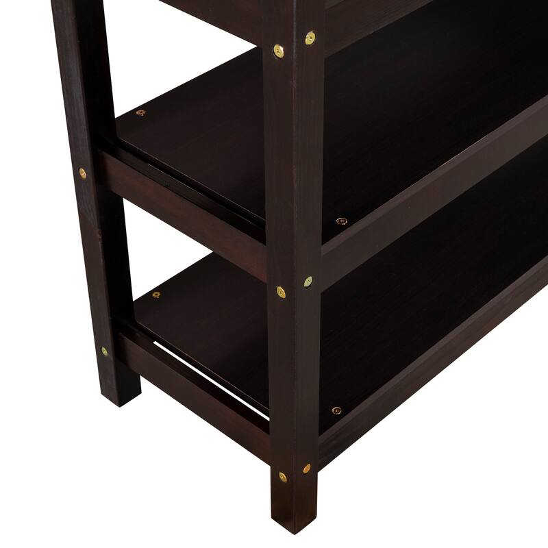 Espresso Full Size Wood Loft Bed with Storage Shelves and Under-bed