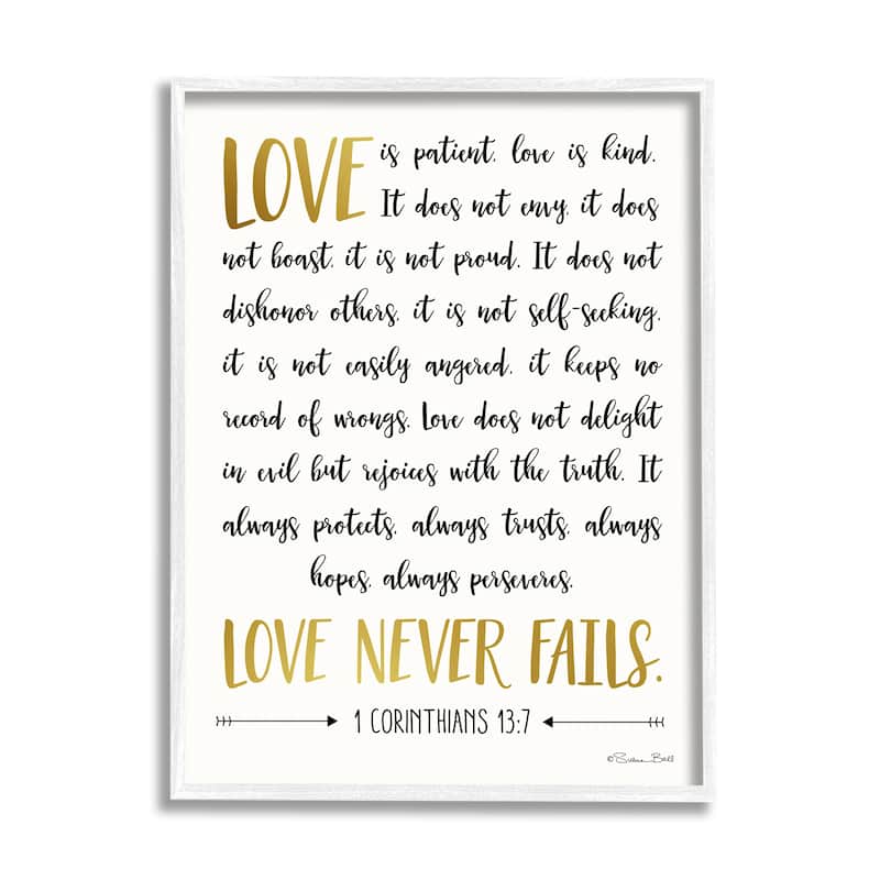 Stupell Love Is Patient Psalm Faith Based Word Design Framed Giclee Texturized Art by Susan Ball