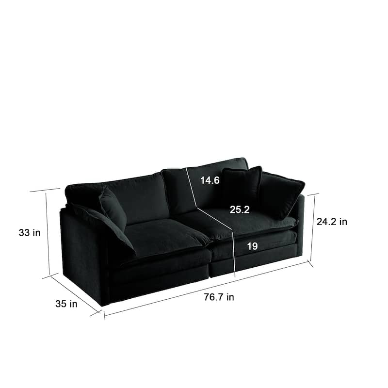 Black 3-Piece Chenille Sofa Set with 3-Seater Sofa and 2 Loveseat Sofas