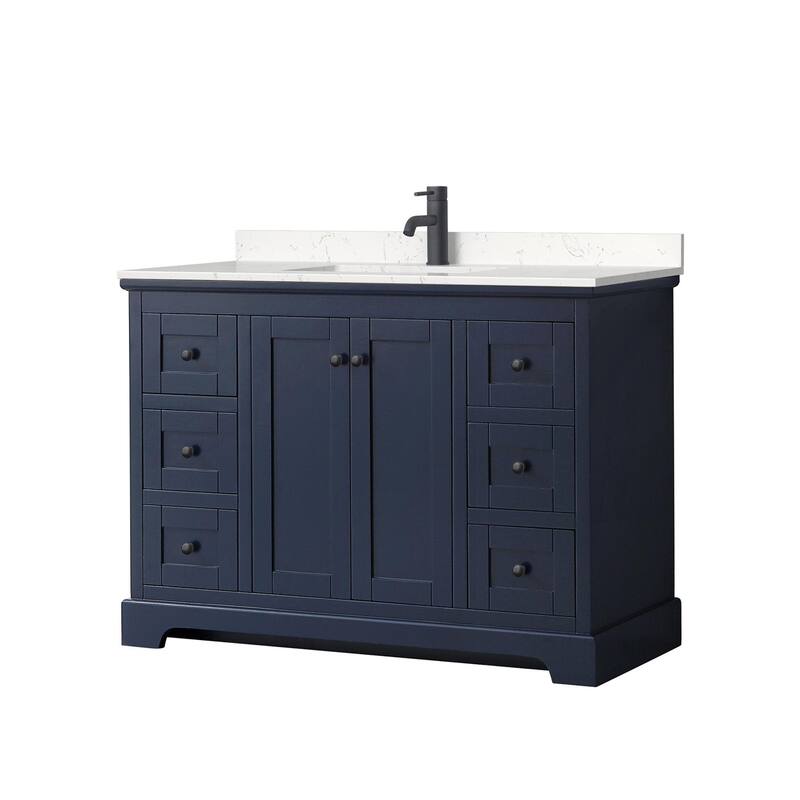 Wyndham Collection Avery 48" Free Standing Single Basin Vanity Set - Dark Blue / Carrara Cultured Marble Top / Matte
