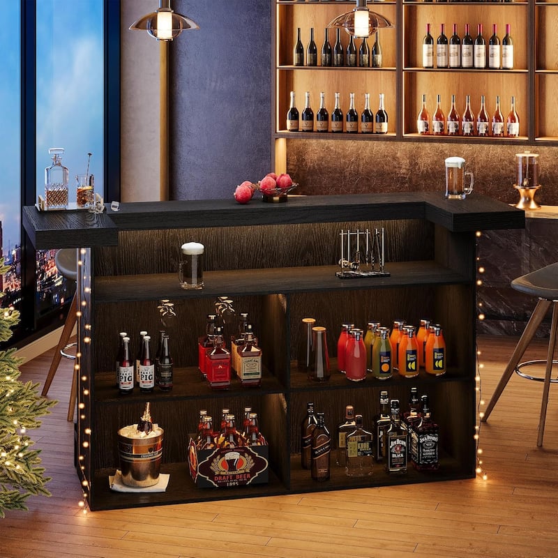 4-Tier Wooden Bar Table, 70.9" Large Home Bar Unit with Storage Shelves for Home, Patio, Basement