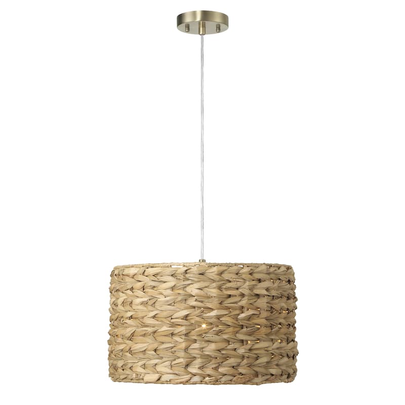 Bella Metal and Handwoven Wicker Drum Ceiling Light - 16.0"L x 16.0"W x 10.0"H