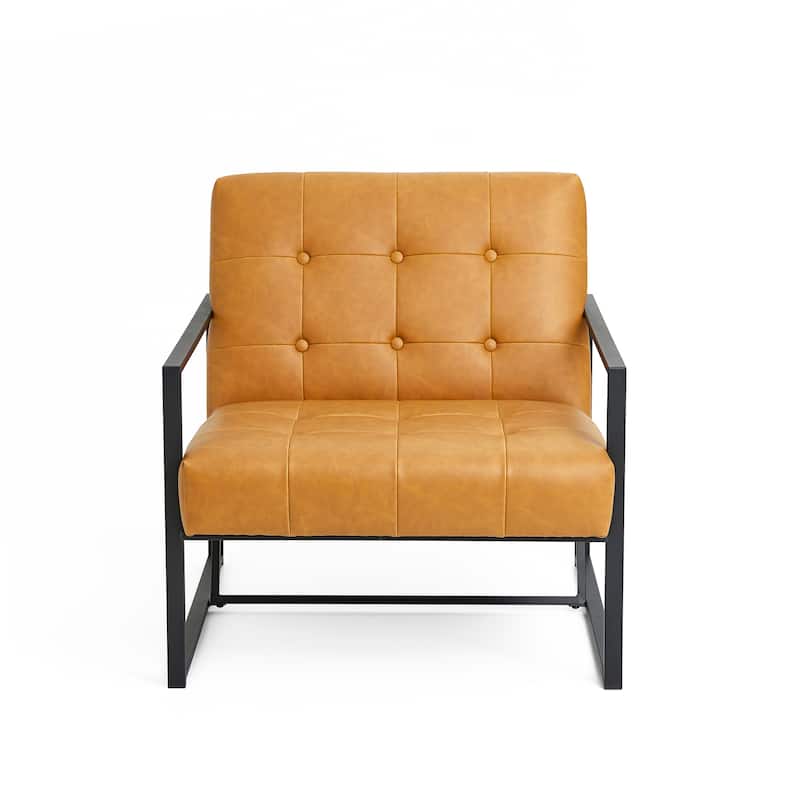 Glitzhome 29.50"W Mid-Century PU Leather Tufted Accent Chair - 29.5"W x 30.5"H x 29.25"D