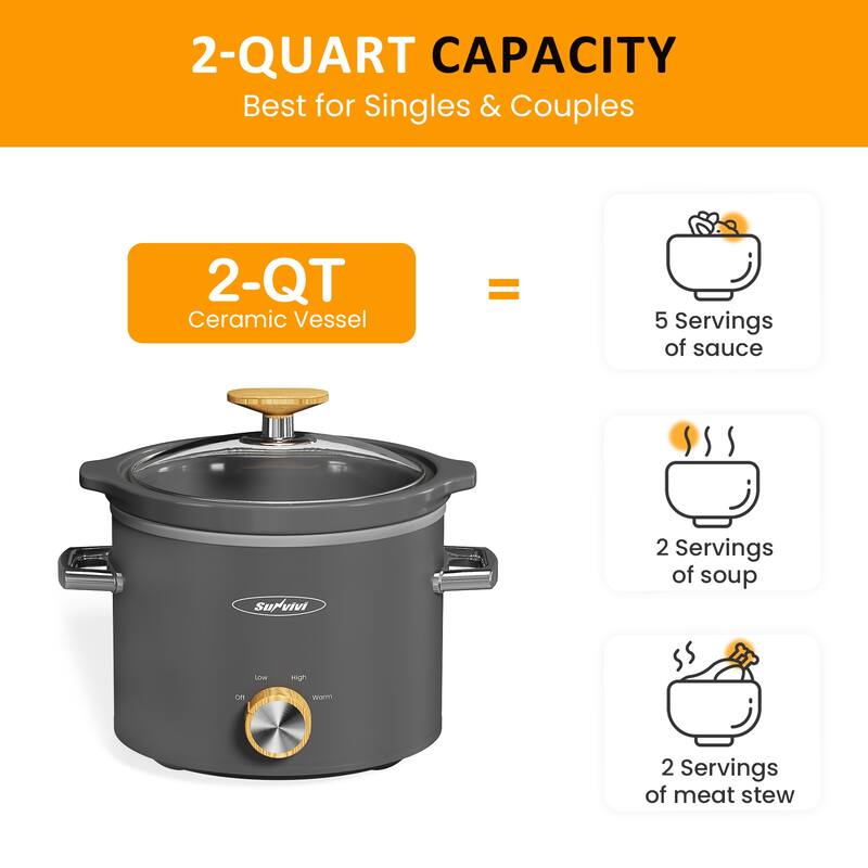2 Quart Slow Cooker with 3 Heating Settings