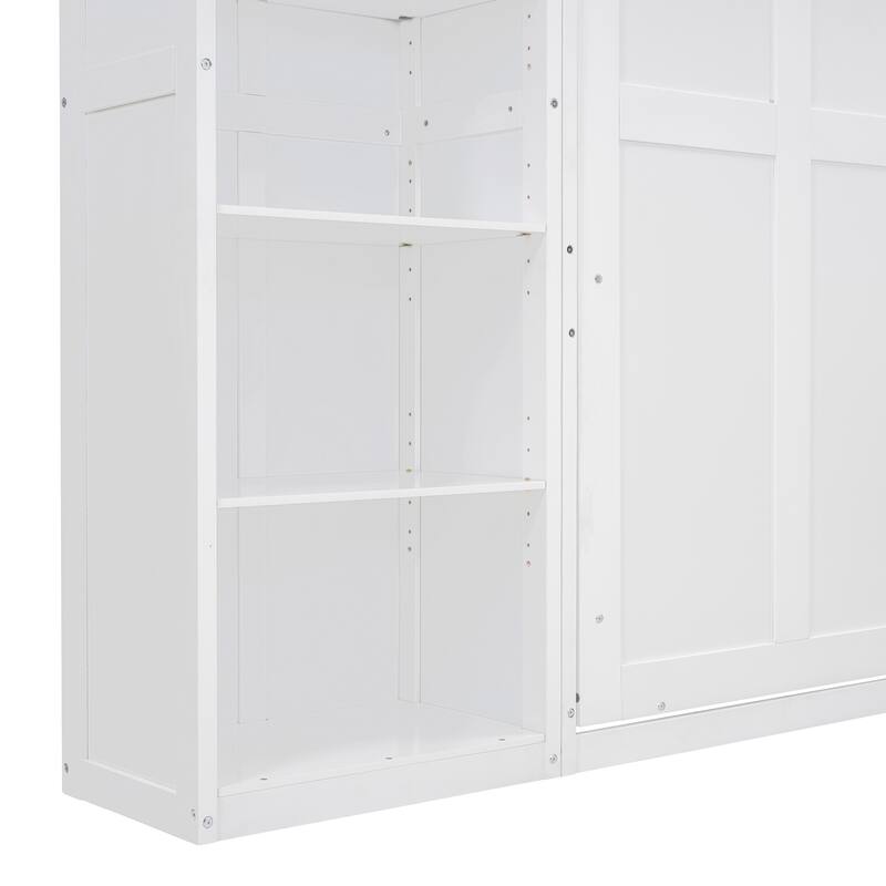 Full Size Murphy Bed Wall Bed with Storage Shelves, Space-Saving Foldable Platform Bed Frame with Slatted Base for Small Rooms