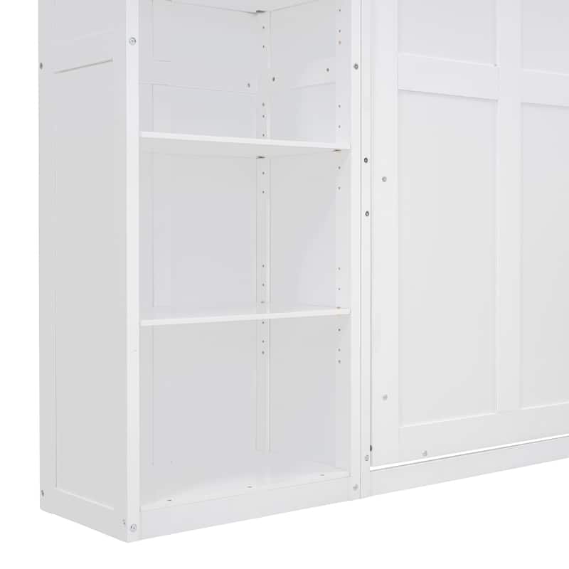 Space-Saving White Full Size Murphy Bed with Shelves and Flexible Slats for Maximum Comfort