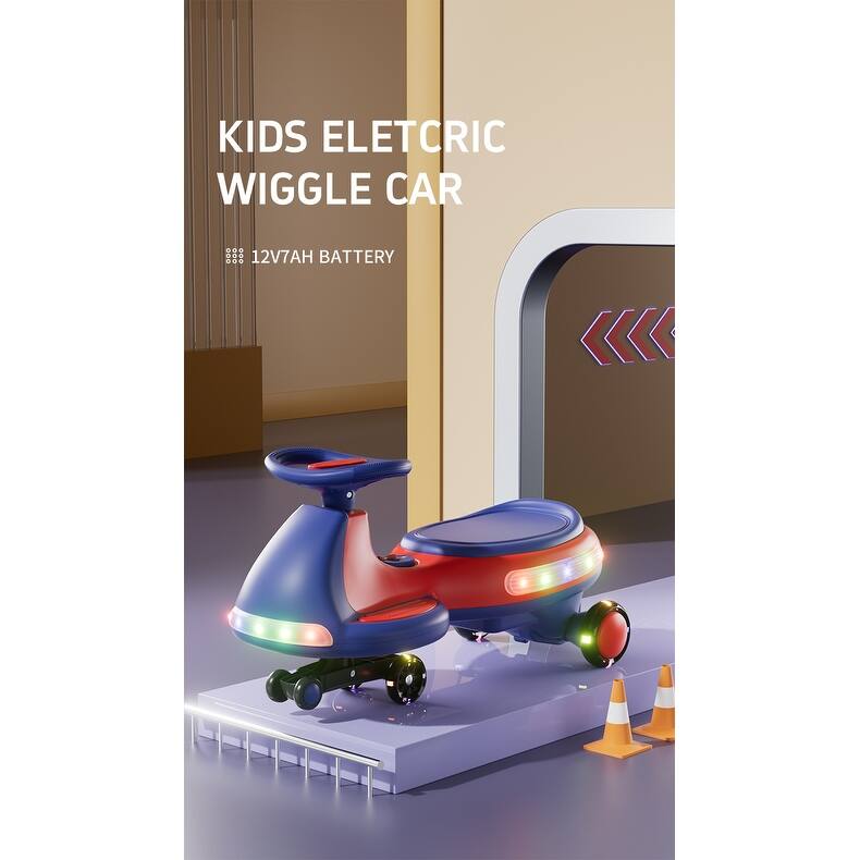 Kids Electric Ride On Car 12V Electric Wiggle Car, LED Lights, Music, Anti-Rollover for Boys and Girls Ages 3+ Indoor/Outdoor