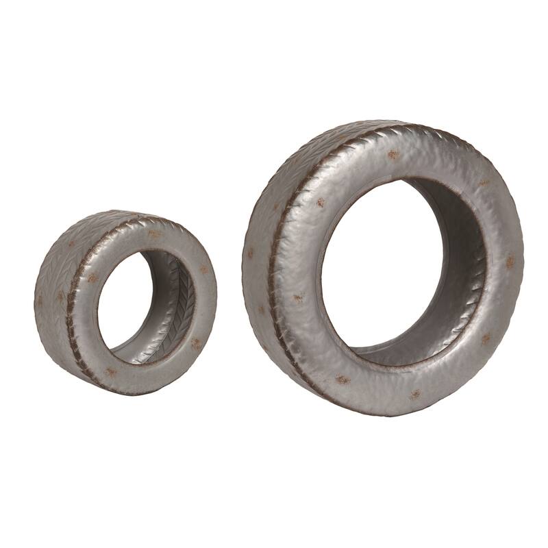 Transpac Metal 21 in. Silver Spring Tire Planters Set of 2