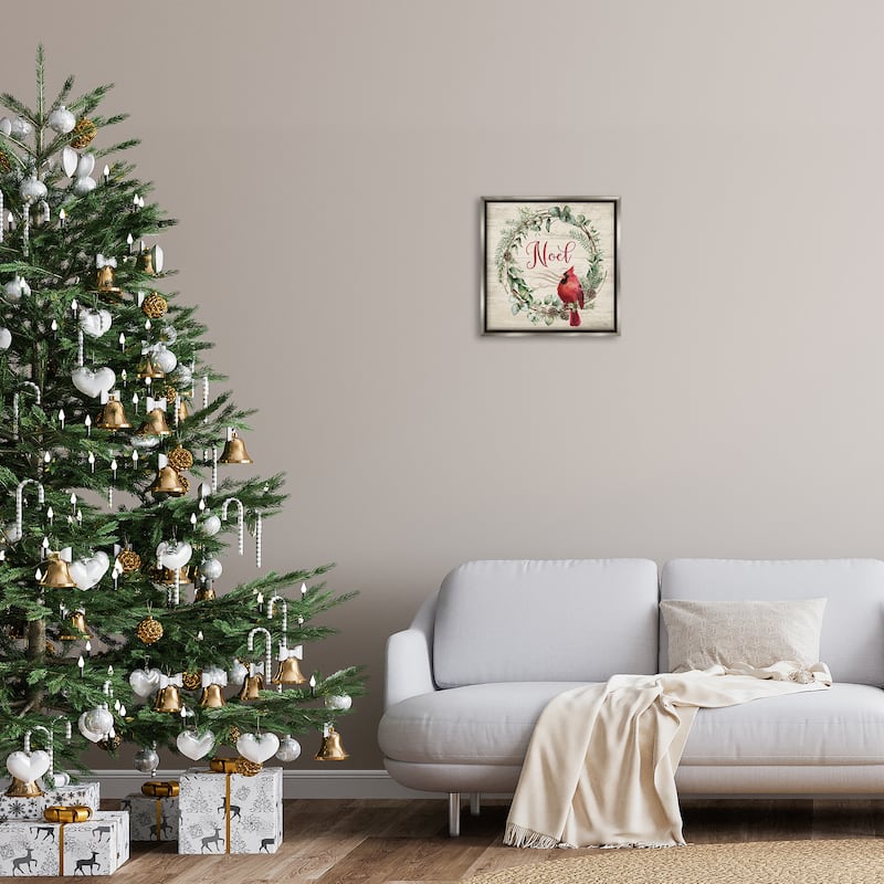 Stupell Noel Wreath with Cardinal Framed Floater Canvas Wall Art Design By Mollie B.