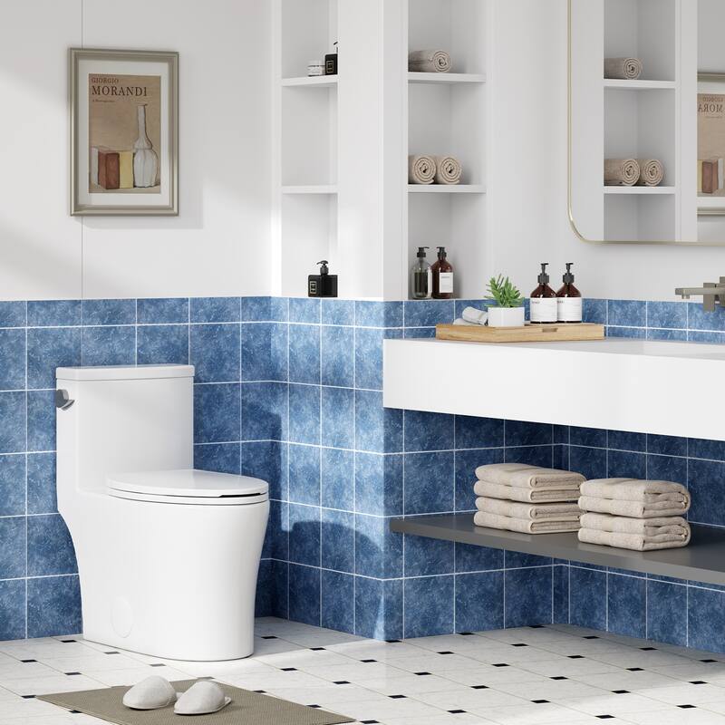 Elongated Toilet for Bathrooms with Soft Close Seat - White