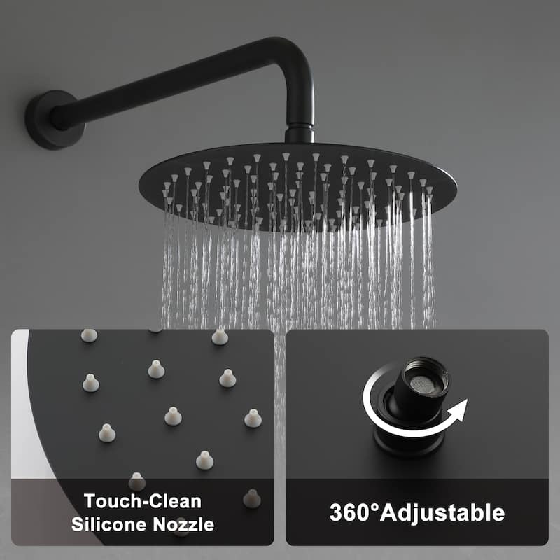 Clihome 10" Wall Rainfall 3 Way Round Shower System With Swivel Bathtub Spout