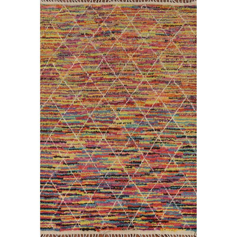 All-Over Trellis Moroccan Oriental Area Rug Hand-Knotted Wool Carpet - 6'2" x 9'2"