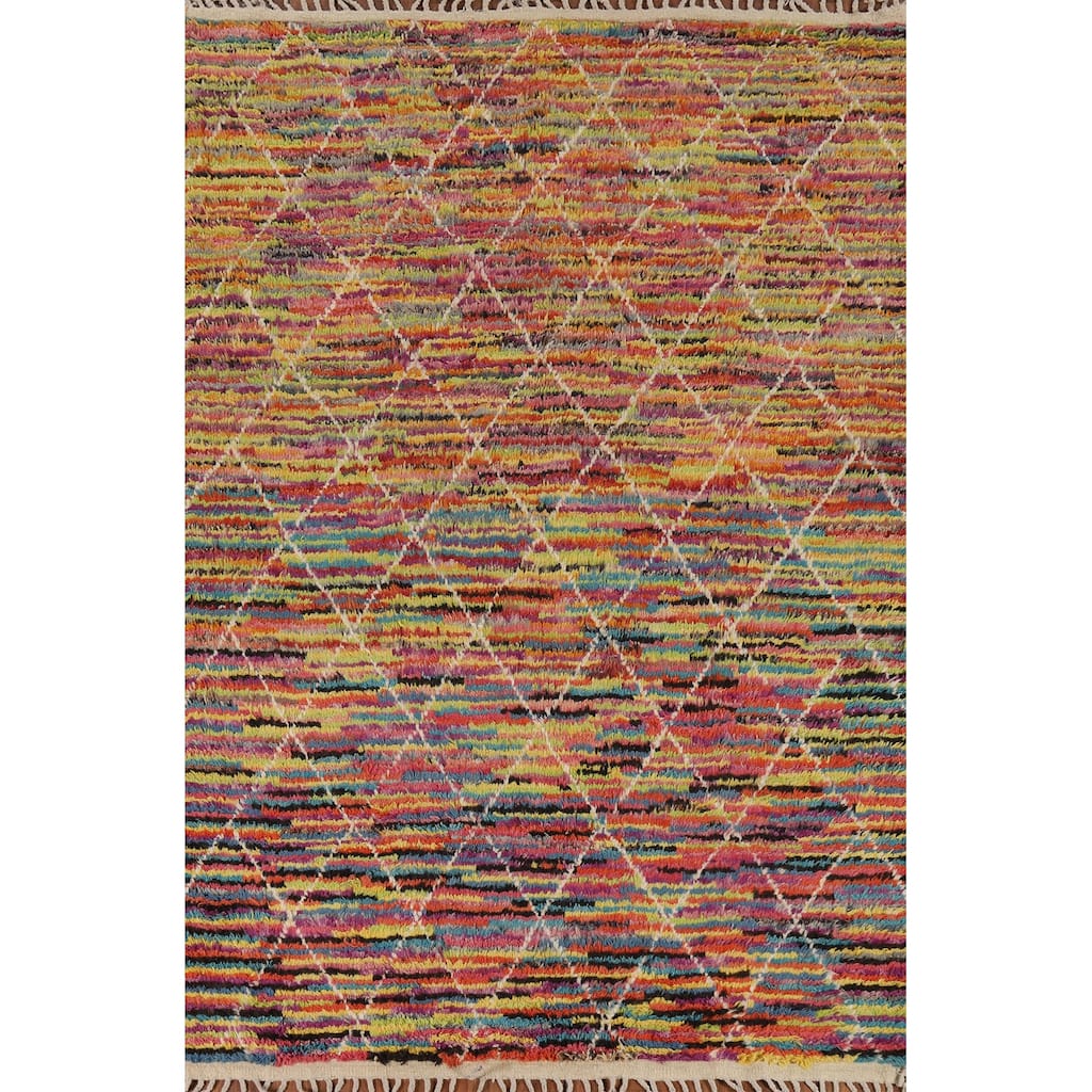 All-Over Trellis Moroccan Oriental Area Rug Hand-Knotted Wool Carpet - 6'2" x 9'2"
