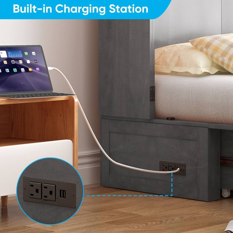 Mixoy Queen Horizontal Murphy Chest Bed with Mattress,Charging Station