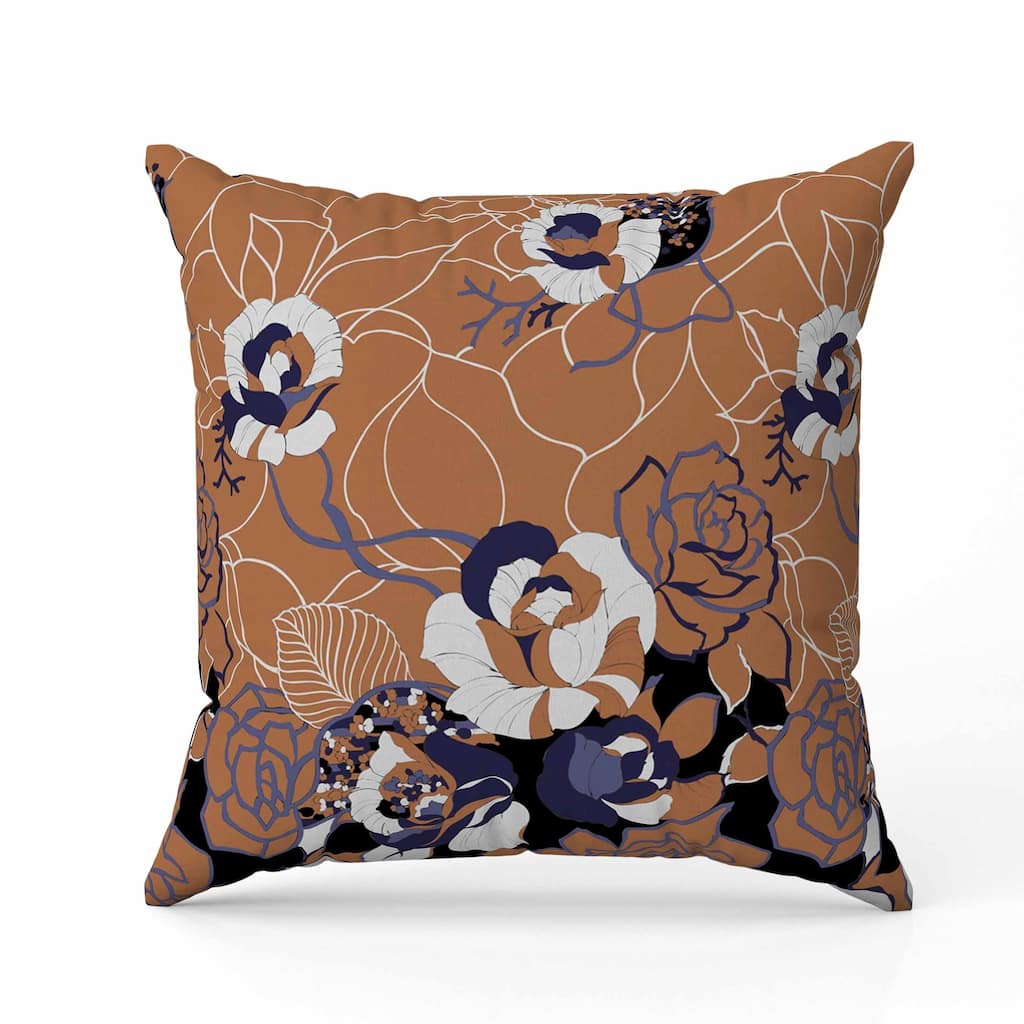 Regal Rose Retreat Faux Suede Reversible Throw Pillow Copper and Blue