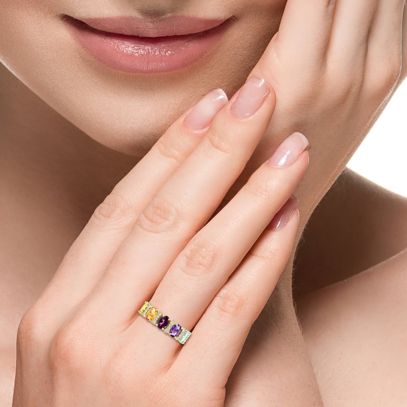 EFFY 14K Gold Diamond,Amethyst,Blue Topaz,Citrine,Rhodolite,Peridot Ring