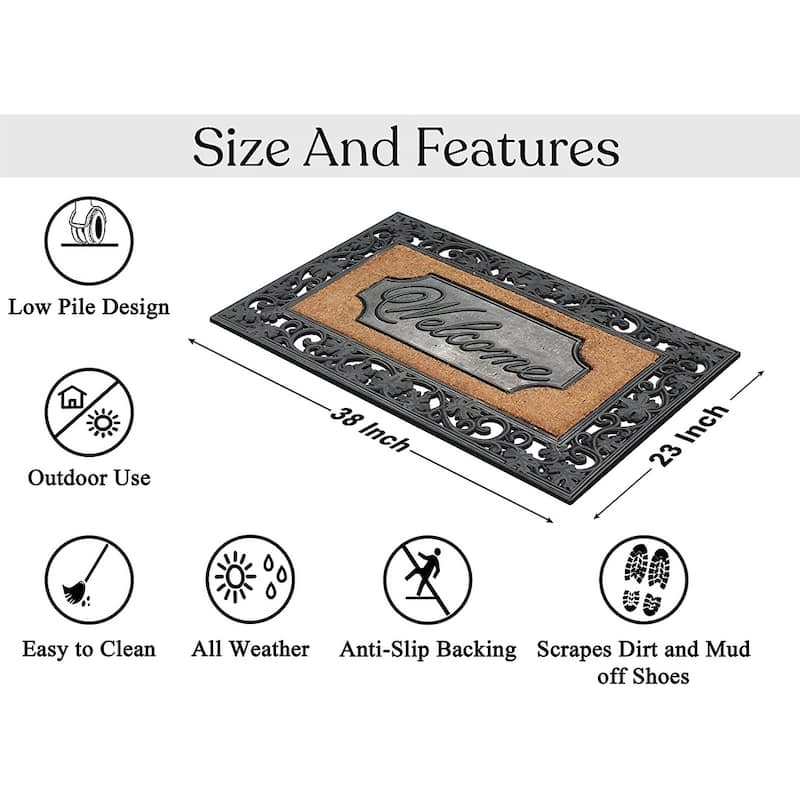 A1HC Florizel Rubber and Coir Welcome Non-Slip Outdoor Durable Doormat - 23"X38"
