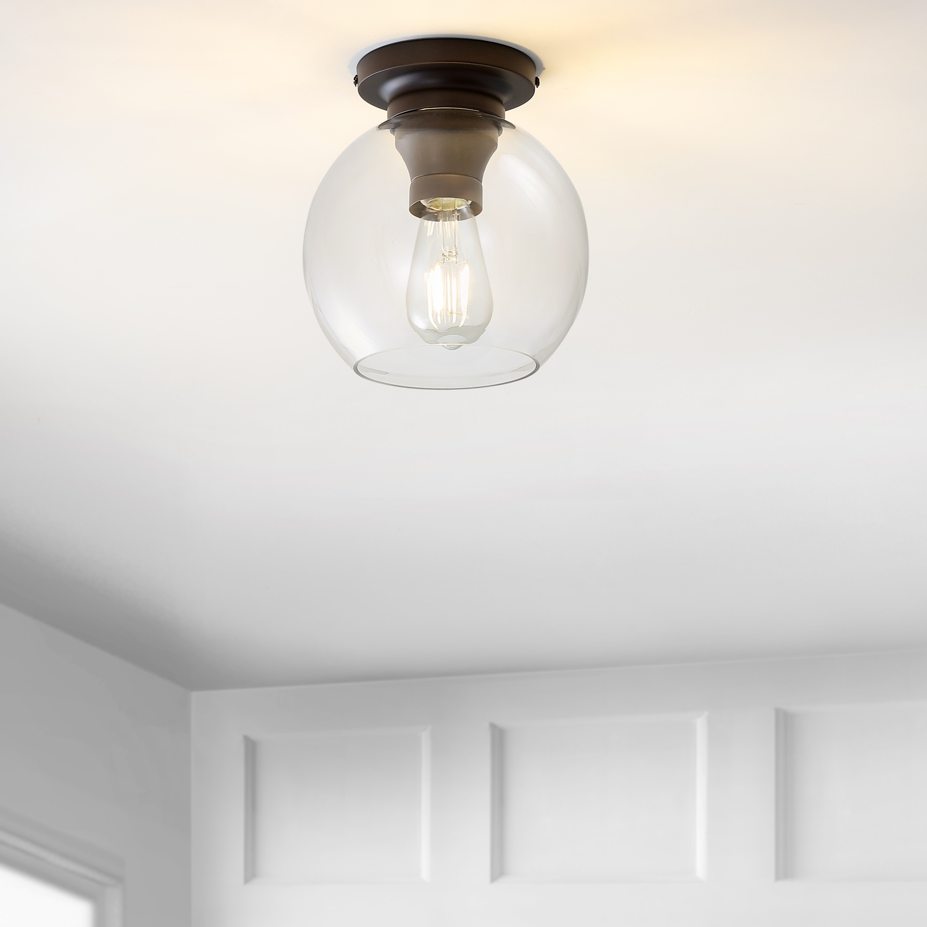 JONATHAN Y Duo 7.75" Metal/Glass LED Flush Mount