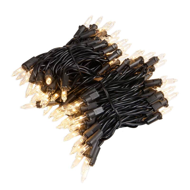100 Light Traditional LED Christmas Mini Light Set, Patio Lights, Green wire, 22’ - Black